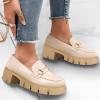 imageCoutgo Womens Chunky Platform Lug Sole Loafers Mid Heel Square Toe Dress Walking Work Shoes with Buckle ChainBeige
