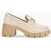 imageCoutgo Womens Chunky Platform Lug Sole Loafers Mid Heel Square Toe Dress Walking Work Shoes with Buckle ChainBeige