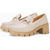 imageCoutgo Womens Chunky Platform Lug Sole Loafers Mid Heel Square Toe Dress Walking Work Shoes with Buckle ChainBeige