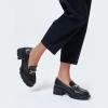 imageCoutgo Womens Chunky Platform Lug Sole Loafers Mid Heel Square Toe Dress Walking Work Shoes with Buckle ChainBlack