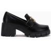 imageCoutgo Womens Chunky Platform Lug Sole Loafers Mid Heel Square Toe Dress Walking Work Shoes with Buckle ChainBlack