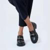 imageCoutgo Womens Chunky Platform Lug Sole Loafers Mid Heel Square Toe Dress Walking Work Shoes with Buckle ChainBlack