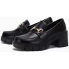 imageCoutgo Womens Chunky Platform Lug Sole Loafers Mid Heel Square Toe Dress Walking Work Shoes with Buckle ChainBlack