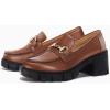 imageCoutgo Womens Chunky Platform Lug Sole Loafers Mid Heel Square Toe Dress Walking Work Shoes with Buckle ChainBrown