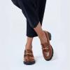 imageCoutgo Womens Chunky Platform Lug Sole Loafers Mid Heel Square Toe Dress Walking Work Shoes with Buckle ChainBrown