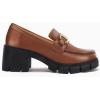 imageCoutgo Womens Chunky Platform Lug Sole Loafers Mid Heel Square Toe Dress Walking Work Shoes with Buckle ChainBrown