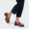 imageCoutgo Womens Chunky Platform Lug Sole Loafers Mid Heel Square Toe Dress Walking Work Shoes with Buckle ChainBrown