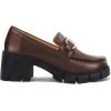 imageCoutgo Womens Chunky Platform Lug Sole Loafers Mid Heel Square Toe Dress Walking Work Shoes with Buckle ChainCoffee