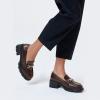 imageCoutgo Womens Chunky Platform Lug Sole Loafers Mid Heel Square Toe Dress Walking Work Shoes with Buckle ChainCoffee