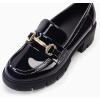 imageCoutgo Womens Chunky Platform Lug Sole Loafers Mid Heel Square Toe Dress Walking Work Shoes with Buckle ChainMirror Leather Black