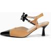 imageCoutgo Womens Kitten Heels Dress Shoes Closed Pointed Toe Ankle Strap Bow PumpsLight Brown