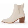 imageCoutgo Womens Pointed Toe Ankle Boots Chunky Block Stacked Heel Side Zipper Chelsea Fall BootiesCreamyleather