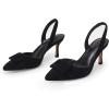 imageCoutgo Womens Slingback Heels Kitten Heel Pumps Dress Shoes Sling Back Closed Pointed Toe Suede Wedding Party SandalsBlack