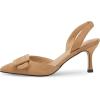 imageCoutgo Womens Slingback Heels Kitten Heel Pumps Dress Shoes Sling Back Closed Pointed Toe Suede Wedding Party SandalsLight Khaki