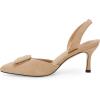 imageCoutgo Womens Slingback Heels Kitten Heel Pumps Dress Shoes Sling Back Closed Pointed Toe Suede Wedding Party SandalsNude