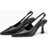 imageCoutgo Womens Slingback Kitten Heels Studded Closed Pointed Toe Slip On Leather Pumps Work Dress ShoesBlack