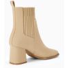 imageCoutgo Womens Slip On Ankle Boots Chunky Block Heel Square Toe Splicing Dress Sock BootiesBeige