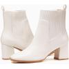 imageCoutgo Womens Slip On Ankle Boots Chunky Block Heel Square Toe Splicing Dress Sock BootiesCream White