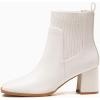 imageCoutgo Womens Slip On Ankle Boots Chunky Block Heel Square Toe Splicing Dress Sock BootiesCream White