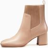 imageCoutgo Womens Slip On Ankle Boots Chunky Block Heel Square Toe Splicing Dress Sock BootiesKhaki