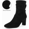 imageCoutgo Womens Slouch Mid Calf Boots Chunky Heel Square Toe Zip Up Fall Fashion Booties ShoesBlack
