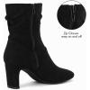 imageCoutgo Womens Slouch Mid Calf Boots Chunky Heel Square Toe Zip Up Fall Fashion Booties ShoesBlack