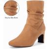 imageCoutgo Womens Slouch Mid Calf Boots Chunky Heel Square Toe Zip Up Fall Fashion Booties ShoesBrown