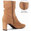 imageCoutgo Womens Slouch Mid Calf Boots Chunky Heel Square Toe Zip Up Fall Fashion Booties ShoesBrown