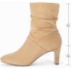 imageCoutgo Womens Slouch Mid Calf Boots Chunky Heel Square Toe Zip Up Fall Fashion Booties ShoesKhaki