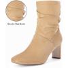imageCoutgo Womens Slouch Mid Calf Boots Chunky Heel Square Toe Zip Up Fall Fashion Booties ShoesKhaki