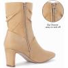 imageCoutgo Womens Slouch Mid Calf Boots Chunky Heel Square Toe Zip Up Fall Fashion Booties ShoesKhaki