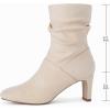 imageCoutgo Womens Slouch Mid Calf Boots Chunky Heel Square Toe Zip Up Fall Fashion Booties ShoesNude
