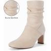 imageCoutgo Womens Slouch Mid Calf Boots Chunky Heel Square Toe Zip Up Fall Fashion Booties ShoesNude