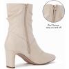 imageCoutgo Womens Slouch Mid Calf Boots Chunky Heel Square Toe Zip Up Fall Fashion Booties ShoesNude