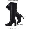 imageCoutgo Womens Square Toe Knee High Boots Leather Chunky Heel Fashion Dressy Winter Shoes with Side ZipperBlack