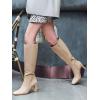 imageCoutgo Womens Square Toe Knee High Boots Leather Chunky Heel Fashion Dressy Winter Shoes with Side ZipperKhaki