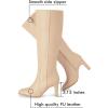 imageCoutgo Womens Square Toe Knee High Boots Leather Chunky Heel Fashion Dressy Winter Shoes with Side ZipperKhaki
