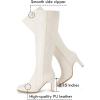 imageCoutgo Womens Square Toe Knee High Boots Leather Chunky Heel Fashion Dressy Winter Shoes with Side ZipperWhite