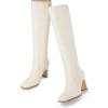 imageCoutgo Womens Square Toe Knee High Boots Leather Chunky Heel Fashion Dressy Winter Shoes with Side ZipperWhite