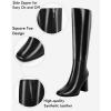 imageCoutgo Womens Wide Calf Knee High Boots Chunky High Heel Square Toe Fashion Leather Shoes with Side ZipperBlack