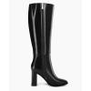 imageCoutgo Womens Wide Calf Knee High Boots Chunky High Heel Square Toe Fashion Leather Shoes with Side ZipperBlack