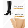imageCoutgo Womens Wide Calf Knee High Boots Chunky High Heel Square Toe Fashion Leather Shoes with Side ZipperBlack
