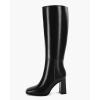imageCoutgo Womens Wide Calf Knee High Boots Chunky High Heel Square Toe Fashion Leather Shoes with Side ZipperBlack