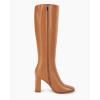 imageCoutgo Womens Wide Calf Knee High Boots Chunky High Heel Square Toe Fashion Leather Shoes with Side ZipperBrown