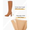 imageCoutgo Womens Wide Calf Knee High Boots Chunky High Heel Square Toe Fashion Leather Shoes with Side ZipperBrown