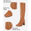 imageCoutgo Womens Wide Calf Knee High Boots Chunky High Heel Square Toe Fashion Leather Shoes with Side ZipperBrown