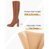 imageCoutgo Womens Wide Calf Knee High Boots Chunky High Heel Square Toe Fashion Leather Shoes with Side ZipperDark Brown