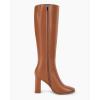 imageCoutgo Womens Wide Calf Knee High Boots Chunky High Heel Square Toe Fashion Leather Shoes with Side ZipperDark Brown