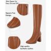 imageCoutgo Womens Wide Calf Knee High Boots Chunky High Heel Square Toe Fashion Leather Shoes with Side ZipperDark Brown