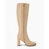 imageCoutgo Womens Wide Calf Knee High Boots Chunky High Heel Square Toe Fashion Leather Shoes with Side ZipperKhaki